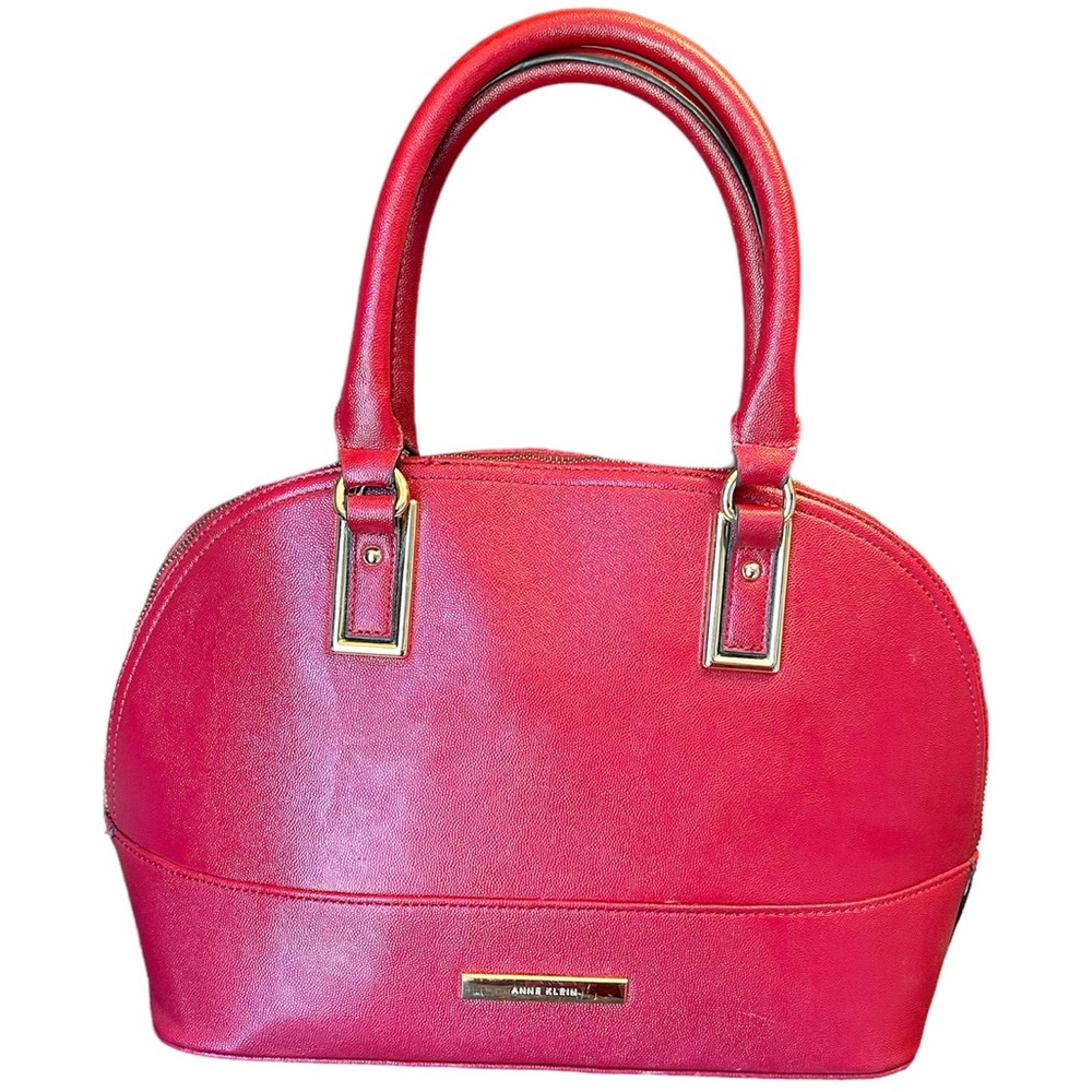 Anne Klein Shimmer Domed Satchel Bag Red